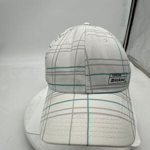 Genuine Dickies Plaid Baseball Hat Cap One Size Stretch Stripes White Green Gray